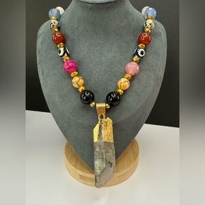 Bohemian garden quartz medallion necklace one of a kind